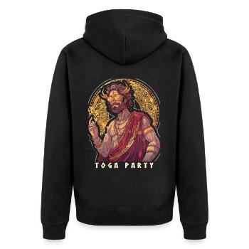 Lustiges Toga party outfit - Unisex Premium Bio Zip Hoodie - Schwarz - Hinten - Nico (187cm)