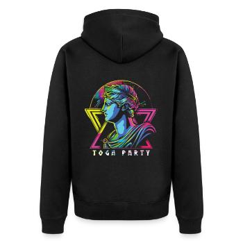 Lustiges Toga party outfit - Unisex Premium Bio Zip Hoodie - Schwarz - Hinten - Nico (187cm)