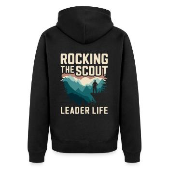 Scout Leader Scouting Campfire Camping Tent - Unisex Premium Organic Zip Hoodie - black - Back - Nico (187cm)