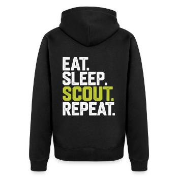 Scout Leader Scouting Campfire Camping Tent - Unisex Premium Organic Zip Hoodie - black - Back - Nico (187cm)