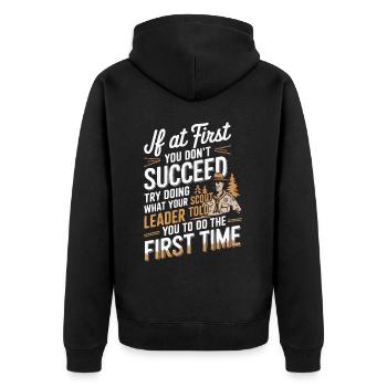 Scout Leader Scouting Campfire Camping Tent - Unisex Premium Organic Zip Hoodie - black - Back - Nico (187cm)