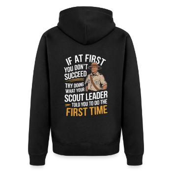 Pfadfinderführer Pfadfinder Lagerfeuer Campingzelt - Unisex Premium Bio Zip Hoodie - Schwarz - Hinten - Nico (187cm)