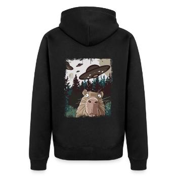 Lustige Capybara Selfie Ufo Grafik - Unisex Premium Bio Zip Hoodie - Schwarz - Hinten - Nico (187cm)
