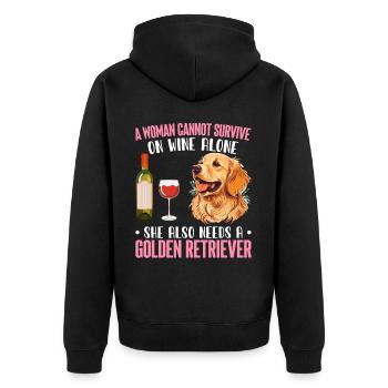 Frau Wein Sie braucht Golden Retriever Hund Hundel - Unisex Premium Bio Zip Hoodie - Schwarz - Hinten - Nico (187cm)