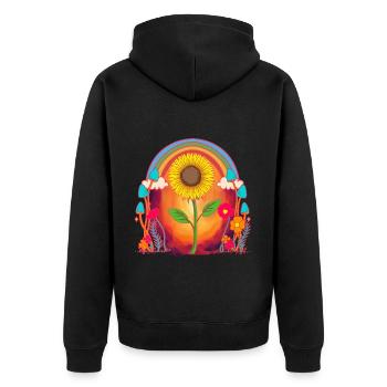 Regenbogen Sonne Sonnenblume Garten Sommer Natur - Unisex Premium Bio Zip Hoodie - Schwarz - Hinten - Nico (187cm)