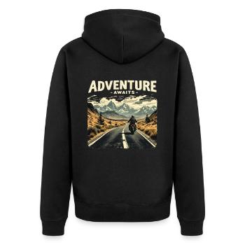 Adventure Awaits Motorcycle Motorcyclist Motorcycle - Unisex Premium Organic Zip Hoodie - black - Back - Nico (187cm)