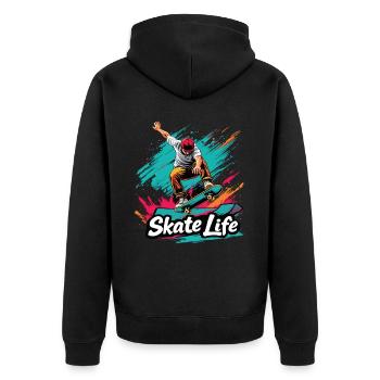 Skate Life Skateboard Skater Skateboarding - Unisex Premium Bio Zip Hoodie - Schwarz - Hinten - Nico (187cm)