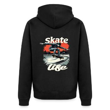 Skate Life Skateboard Skater Skateboarding - Unisex Premium Bio Zip Hoodie - Schwarz - Hinten - Nico (187cm)