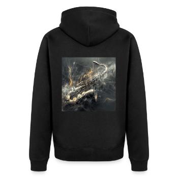 Saxophon - Unisex Premium Bio Zip Hoodie - Schwarz - Hinten - Nico (187cm)