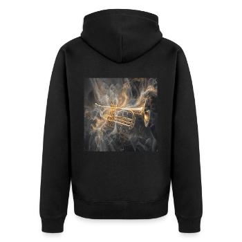 Trompete - Unisex Premium Bio Zip Hoodie - Schwarz - Hinten - Nico (187cm)