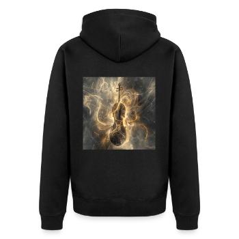 Violine - Unisex Premium Bio Zip Hoodie - Schwarz - Hinten - Nico (187cm)
