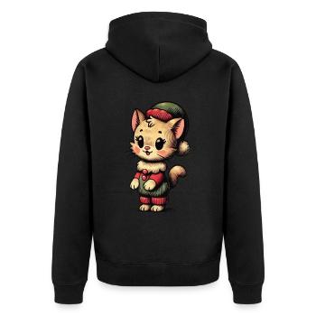Funny Cat Christmas Retro Vintage Style - Unisex Premium Organic Zip Hoodie - black - Back - Nico (187cm)