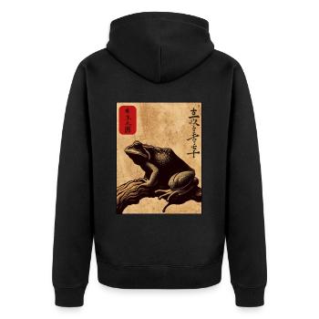 Japanese wooden block art frog lover kanji - Unisex Premium Organic Zip Hoodie - black - Back - Nico (187cm)