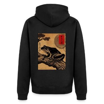 Japanese wooden block art frog lover kanji - Unisex Premium Organic Zip Hoodie - black - Back - Nico (187cm)
