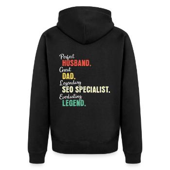 SEO Manager Papa - Unisex Premium Bio Zip Hoodie - Schwarz - Hinten - Nico (187cm)