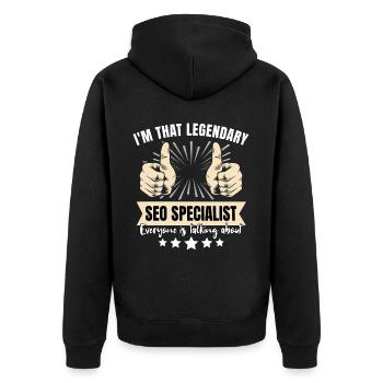 Legendärer SEO Manager - Unisex Premium Bio Zip Hoodie - Schwarz - Hinten - Nico (187cm)