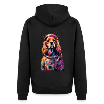 Cocker Spaniel - Unisex Premium Bio Zip Hoodie - Schwarz - Hinten - Nico (187cm)