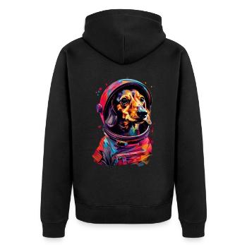 Dackel - Unisex Premium Bio Zip Hoodie - Schwarz - Hinten - Nico (187cm)