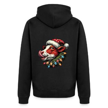 Weihnachten Lustige Kuh Mit Lichterkette - Unisex Premium Bio Zip Hoodie - Schwarz - Hinten - Nico (187cm)