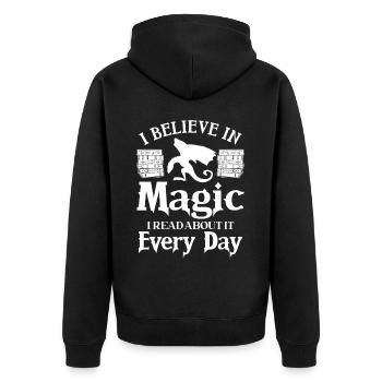 Bücherwurm Drache Fantasy Buchliebhaber - Unisex Premium Bio Zip Hoodie - Schwarz - Hinten - Nico (187cm)