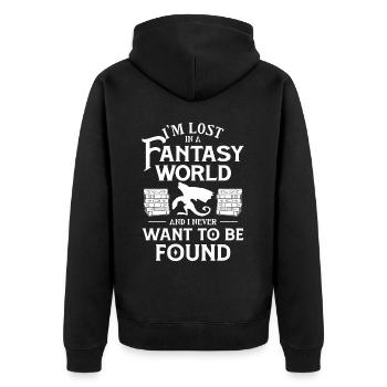 Bücherwurm Drache Fantasy Buchliebhaber - Unisex Premium Bio Zip Hoodie - Schwarz - Hinten - Nico (187cm)