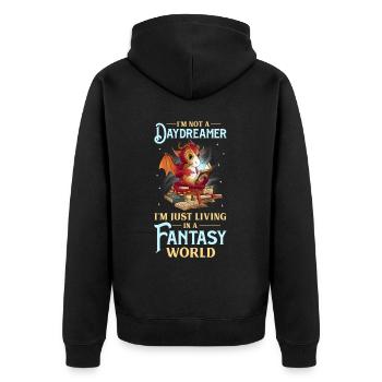 Bücherwurm Drache Fantasy Buchliebhaber - Unisex Premium Bio Zip Hoodie - Schwarz - Hinten - Nico (187cm)