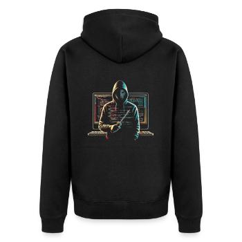 Informatiker Informatik Hacker Robotik Ingenieur - Unisex Premium Bio Zip Hoodie - Schwarz - Hinten - Nico (187cm)