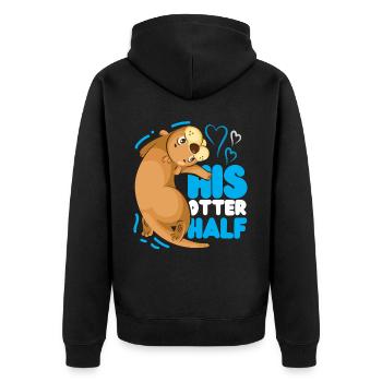Couple Loutre Jeu de mots Saint-Valentin - Veste à capuche bio Premium Unisexe - noir - Dos - Nico (187cm)