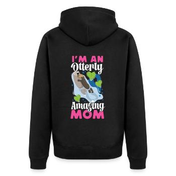 Otter Mom Pun I'm An Otterly - Unisex Premium Bio Zip Hoodie - Schwarz - Hinten - Nico (187cm)