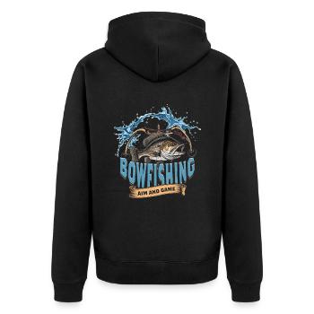 Bogenfischer Bogenfischen Bowfishing Aim And Game - Unisex Premium Bio Zip Hoodie - Schwarz - Hinten - Nico (187cm)