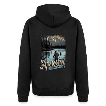 Bogenfischer Bogenangeln Arrow Through Water - Unisex Premium Bio Zip Hoodie - Schwarz - Hinten - Nico (187cm)