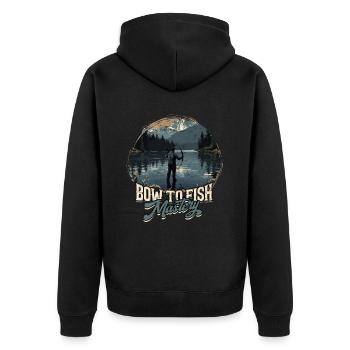 Bogenfischer Bogenfischen Bow To Fish Mastery - Unisex Premium Bio Zip Hoodie - Schwarz - Hinten - Nico (187cm)