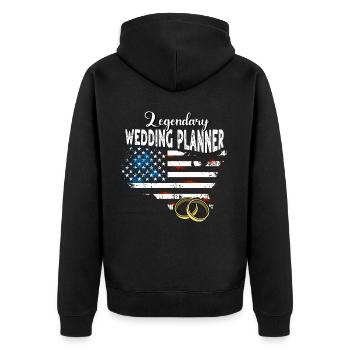 Hochzeitsplaner US - Unisex Premium Bio Zip Hoodie - Schwarz - Hinten - Nico (187cm)