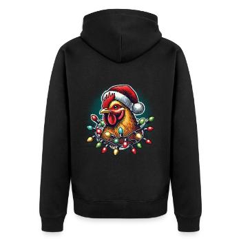 Coq de Noël drôle avec des guirlandes lumineuses - Veste à capuche bio Premium Unisexe - noir - Dos - Nico (187cm)