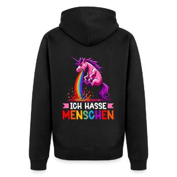 Ich Hasse Menschen Lustig Einhorn Stinkefinger - Unisex Premium Bio Zip Hoodie - Schwarz - Hinten - Nico (187cm)