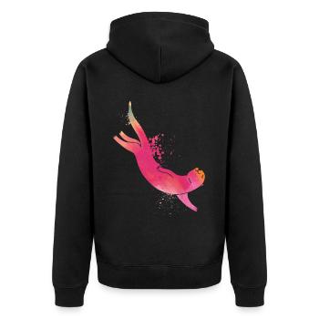 Otter Watercolor - Unisex Premium Bio Zip Hoodie - Schwarz - Hinten - Nico (187cm)