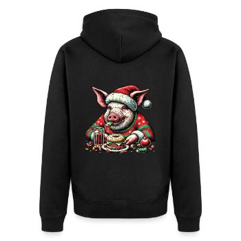Christmas Pig Gluttony Fun - Unisex Premium Organic Zip Hoodie - black - Back - Nico (187cm)