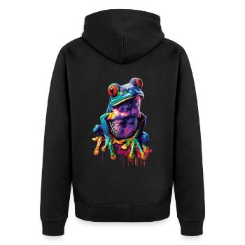 Frosch - Unisex Premium Bio Zip Hoodie - Schwarz - Hinten - Nico (187cm)
