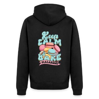 Macaron Patissier Keep Calm & Bake Macarons - Unisex Premium Bio Zip Hoodie - Schwarz - Hinten - Nico (187cm)