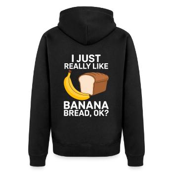 Bananenbrot Spruch Lustiges Bananenbrot Geschenk - Unisex Premium Bio Zip Hoodie - Schwarz - Hinten - Nico (187cm)