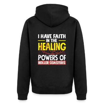 I believe in the healing power of the roller coaster - Unisex Premium Organic Zip Hoodie - black - Back - Nico (187cm)