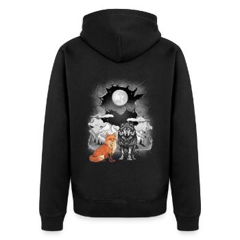 Gebirge Natur Wölfe Wölfe Fuchs Füchse Berge Mond - Unisex Premium Bio Zip Hoodie - Schwarz - Hinten - Nico (187cm)