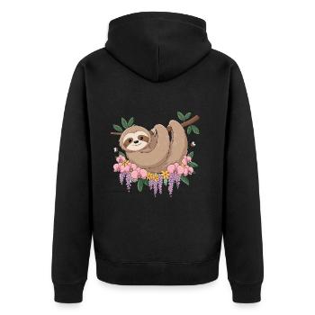 Lustiges Faultier Relax für Kinder - Unisex Premium Bio Zip Hoodie - Schwarz - Hinten - Nico (187cm)