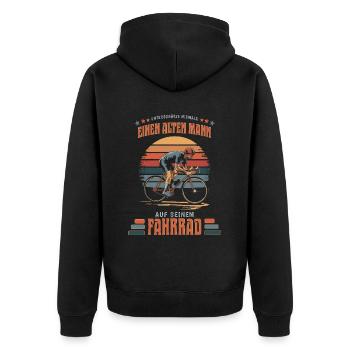 Alter Mann Fahrradfahrer Radfahren Spruch Geschenk - Unisex Premium Bio Zip Hoodie - Schwarz - Hinten - Nico (187cm)