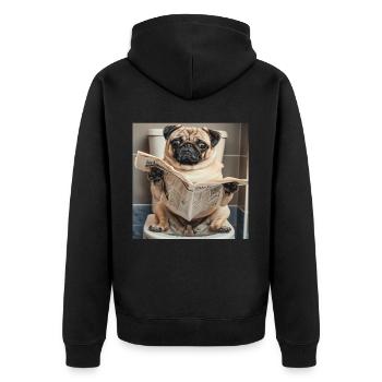 Mops - Unisex Premium Bio Zip Hoodie - Schwarz - Hinten - Nico (187cm)