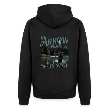 Bogenfischer Bogenfischen Arrow Meets Scale - Unisex Premium Bio Zip Hoodie - Schwarz - Hinten - Nico (187cm)