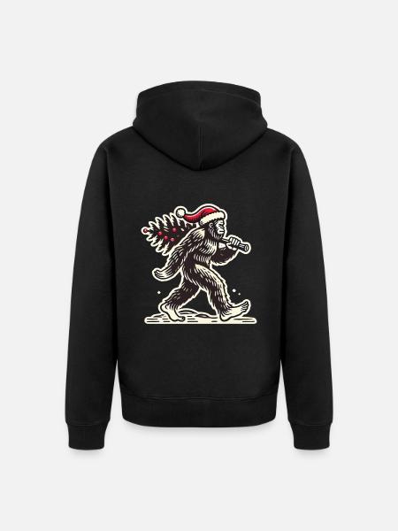 Christmas Bigfoot with Tree - Unisex Premium Organic Zip Hoodie - black
