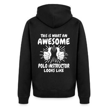 Polo Trainer - Unisex Premium Bio Zip Hoodie - Schwarz - Hinten - Nico (187cm)