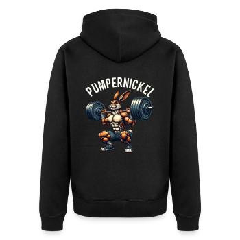 Pumpernickel-Kaninchen Fitnesstrainer Bodybuilder - Unisex Premium Bio Zip Hoodie - Schwarz - Hinten - Nico (187cm)