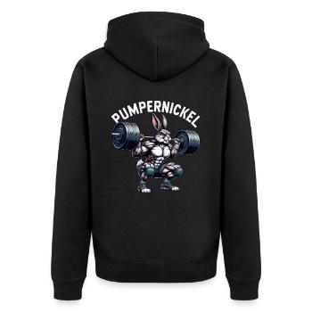 Pumpernickel-Kaninchen Fitnesstrainer Bodybuilder - Unisex Premium Bio Zip Hoodie - Schwarz - Hinten - Nico (187cm)
